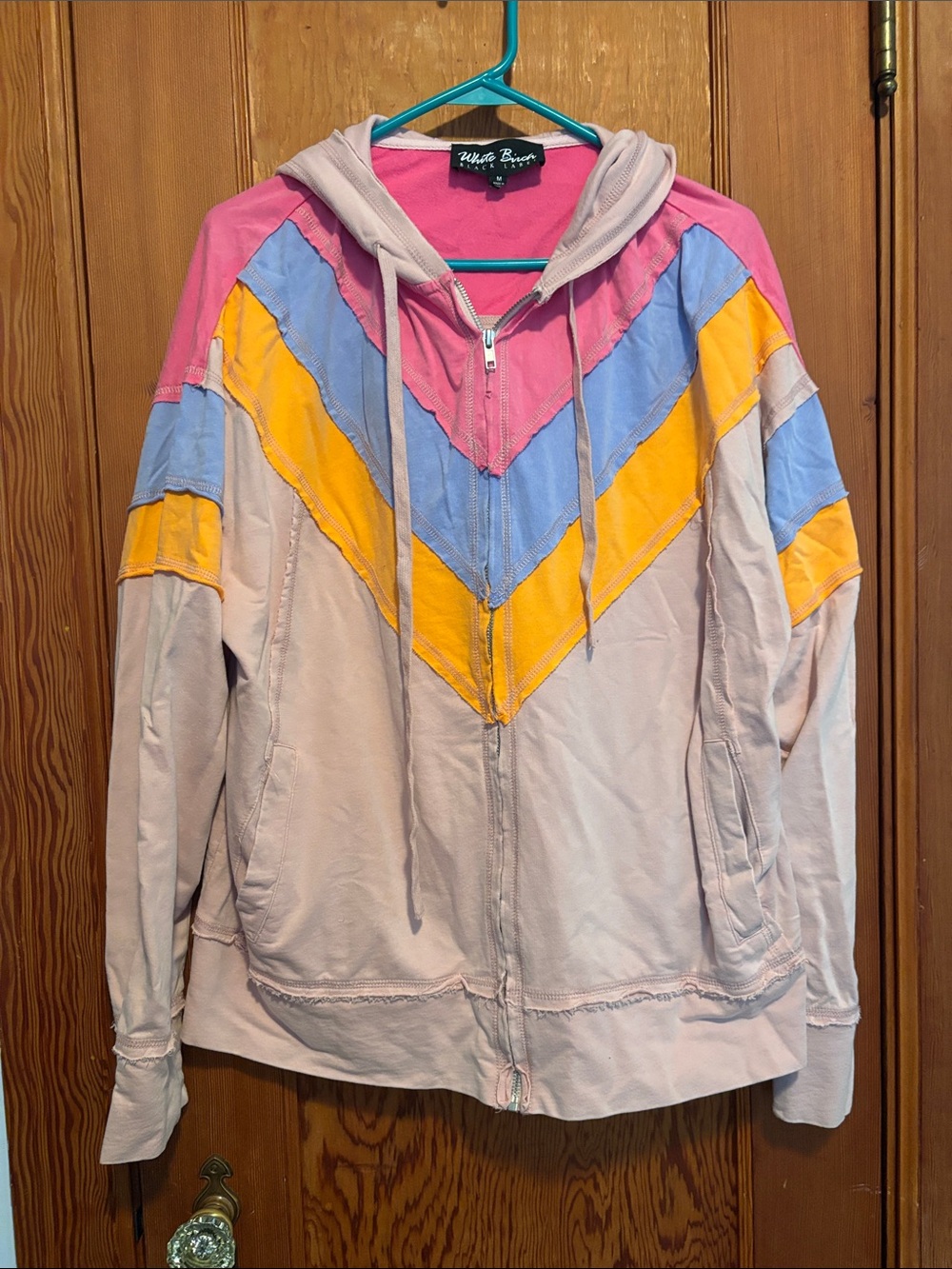 White Birch Black Label  Pastel Chevron Zip Hoodie Jacket in Pink, Blue & Yellow